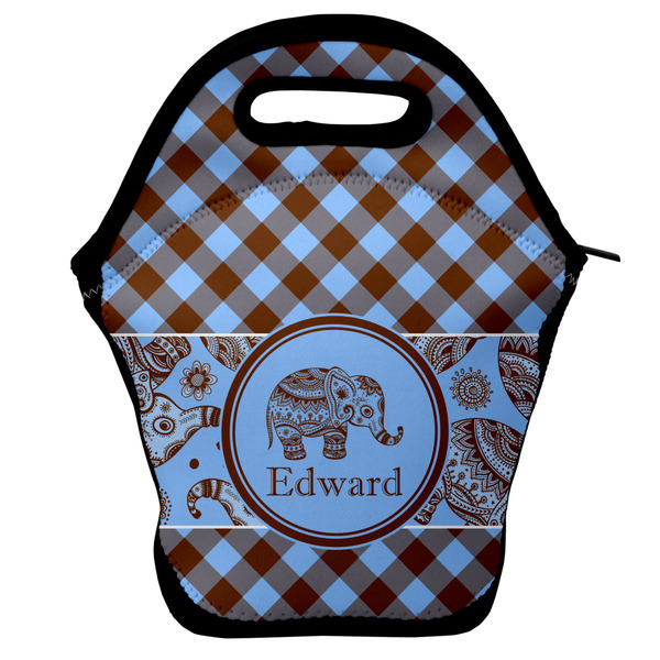 Custom Gingham & Elephants Lunch Bag w/ Name or Text