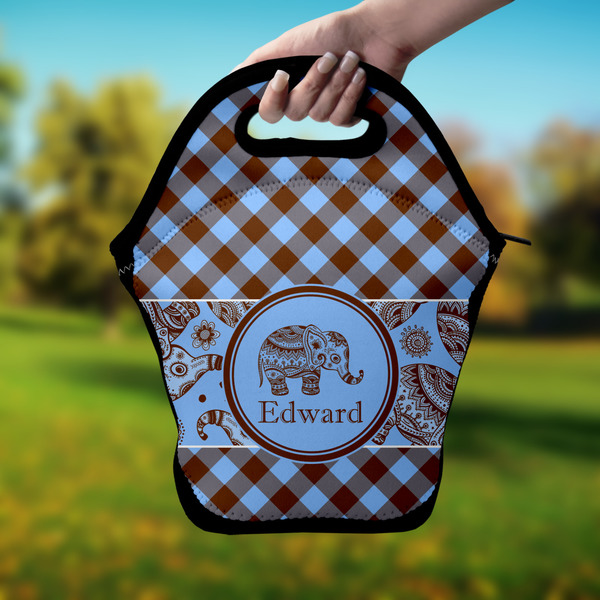 Gingham & Elephants Lunch Bag - Hand