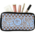 Gingham & Elephants Makeup / Cosmetic Bag - Small (Personalized)