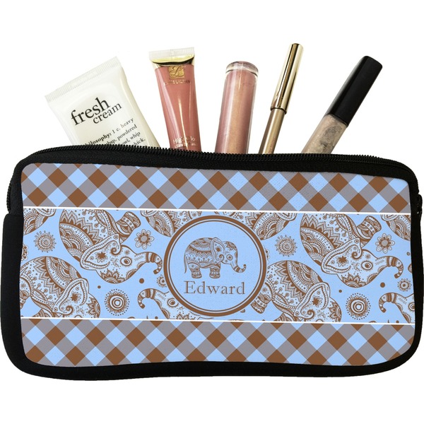 Custom Gingham & Elephants Makeup / Cosmetic Bag (Personalized)