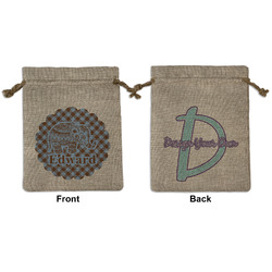 Gingham & Elephants Medium Burlap Gift Bag - Front & Back (Personalized)