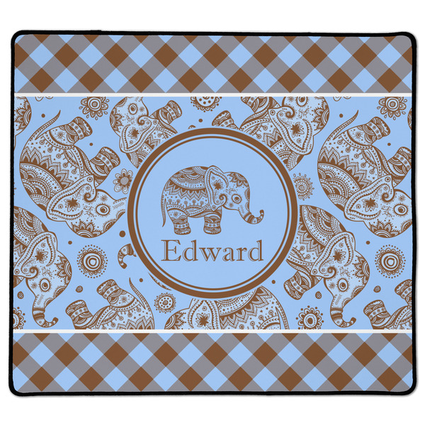 Custom Gingham & Elephants XL Gaming Mouse Pad - 18" x 16" (Personalized)