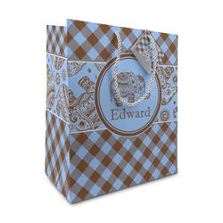 Gingham & Elephants Medium Gift Bag (Personalized)