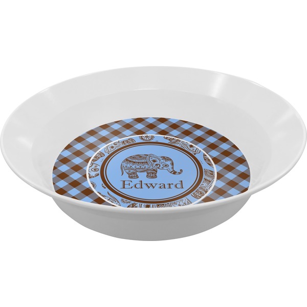 Custom Gingham & Elephants Melamine Bowl (Personalized)