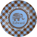 Gingham & Elephants Melamine Salad Plate - 8" (Personalized)