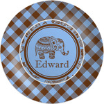 Gingham & Elephants Melamine Plate (Personalized)