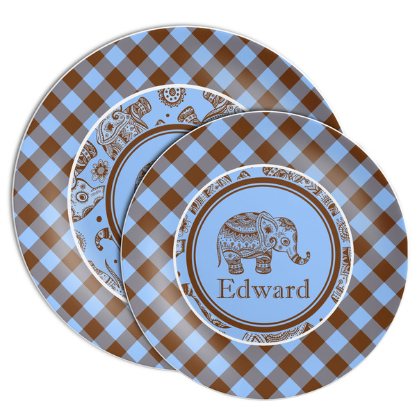 Gingham & Elephants Melamine Plates - PARENT/MAIN