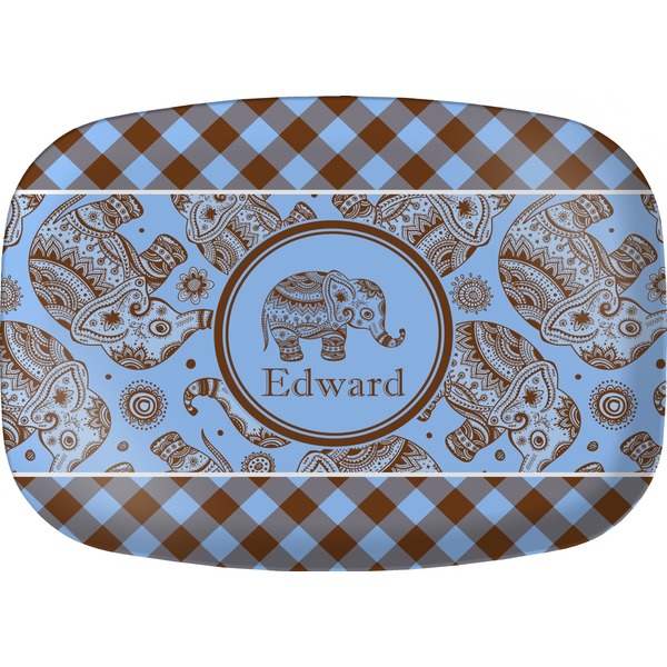 Custom Gingham & Elephants Melamine Platter (Personalized)