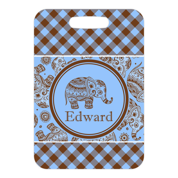 Gingham & Elephants Metal Luggage Tag - Front Without Strap