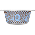 Gingham & Elephants Stainless Steel Dog Bowl - Small (Personalized)