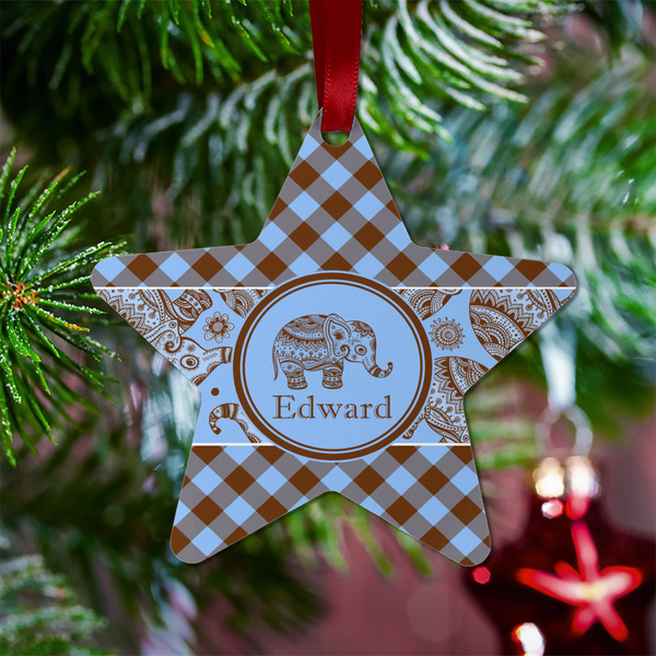 Gingham & Elephants Metal Star Ornament - Lifestyle