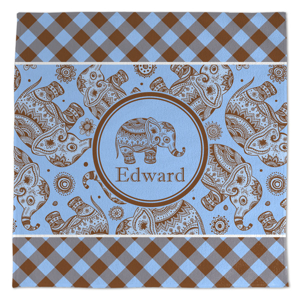 Custom Gingham & Elephants Microfiber Dish Towel (Personalized)