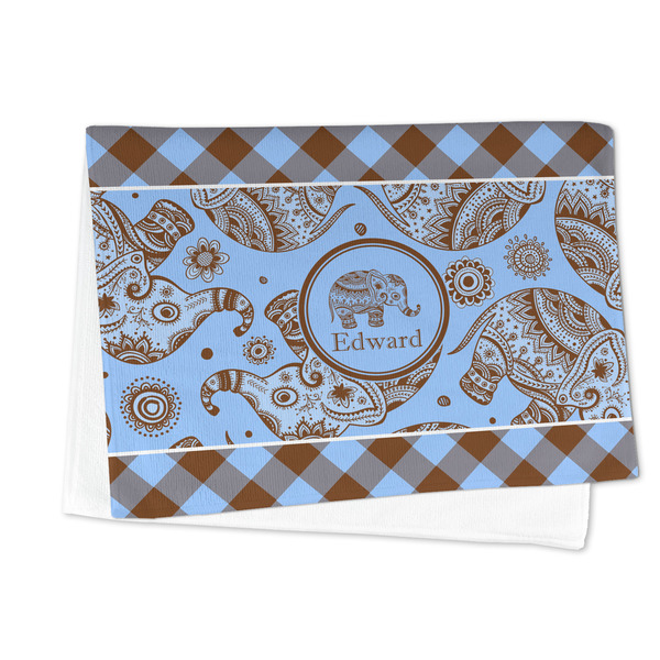 Gingham & Elephants Microfiber Dish Towel - FOLDED HALF