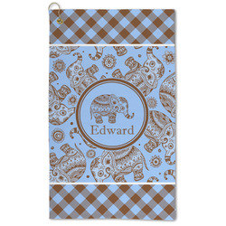 Gingham & Elephants Microfiber Golf Towel (Personalized)