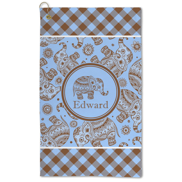 Custom Gingham & Elephants Microfiber Golf Towel (Personalized)