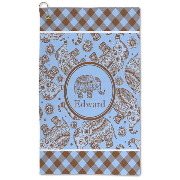 Custom Gingham & Elephants Microfiber Golf Towel - Large (Personalized)