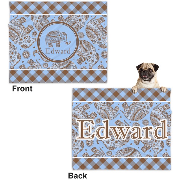 Gingham & Elephants Microfleece Dog Blanket - Large- Front & Back