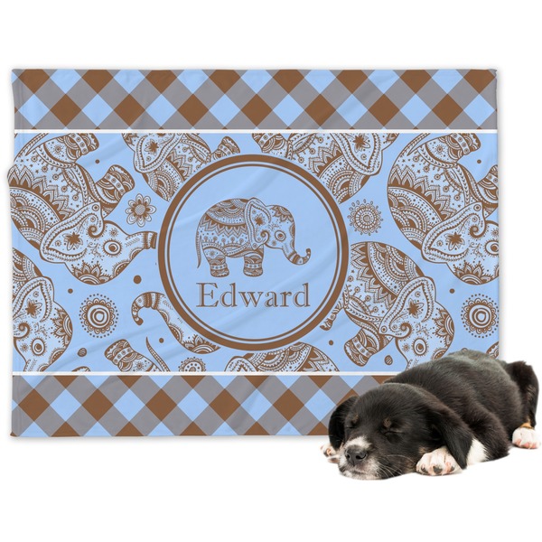 Custom Gingham & Elephants Dog Blanket (Personalized)
