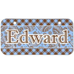 Gingham & Elephants Mini/Bicycle License Plate (2 Holes) (Personalized)
