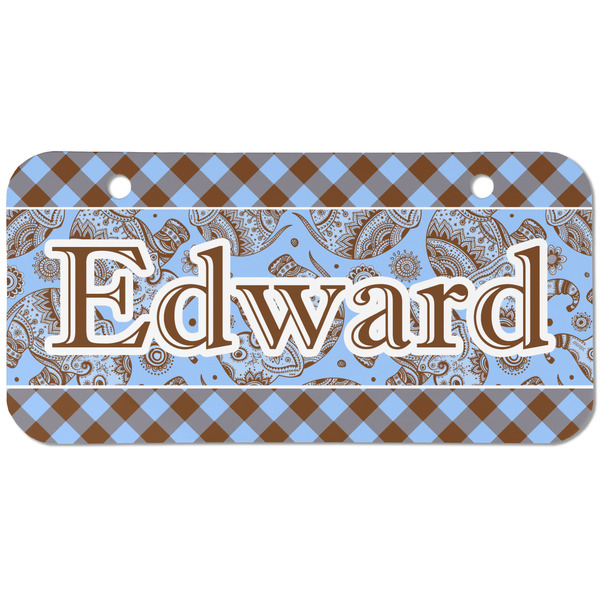 Custom Gingham & Elephants Mini/Bicycle License Plate (2 Holes) (Personalized)