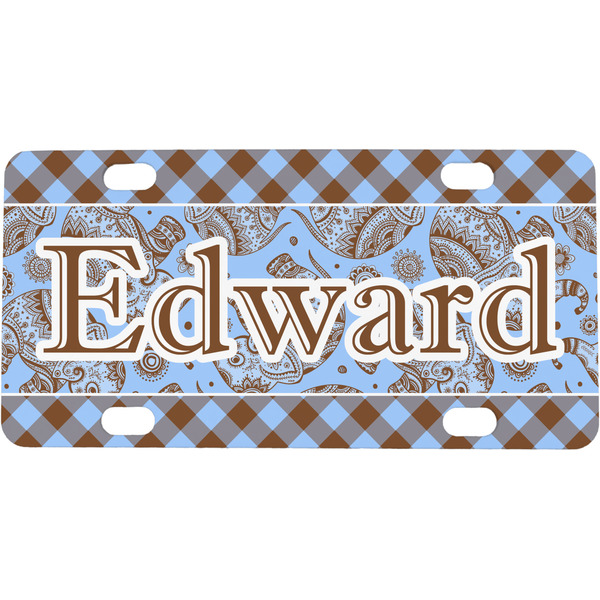 Custom Gingham & Elephants Mini/Bicycle License Plate (Personalized)