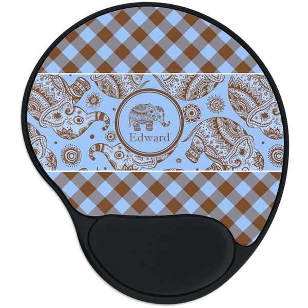 Custom Gingham & Elephants Mouse Pad with Wrist Support