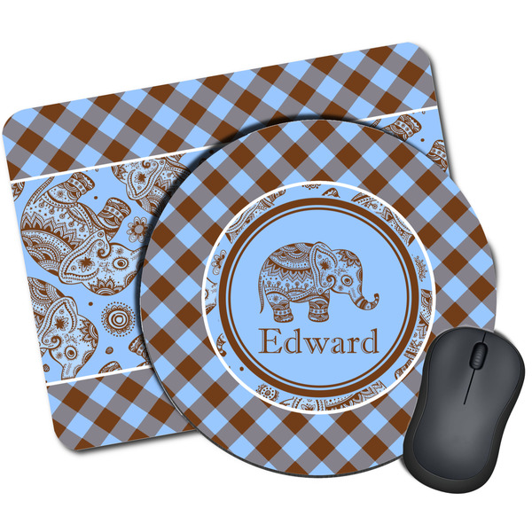 Custom Gingham & Elephants Mouse Pad (Personalized)