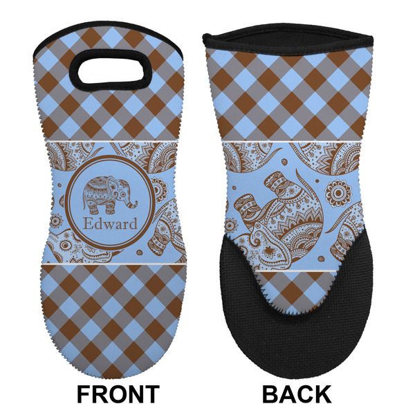 Gingham & Elephants Neoprene Oven Mitt (Front & Back)