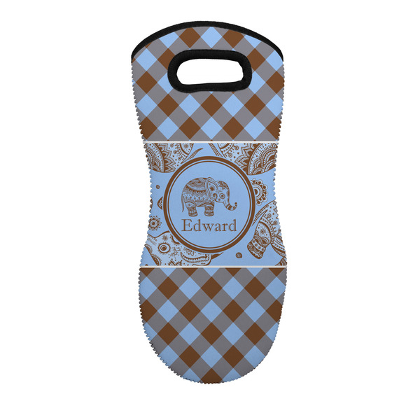 Custom Gingham & Elephants Neoprene Oven Mitt w/ Name or Text
