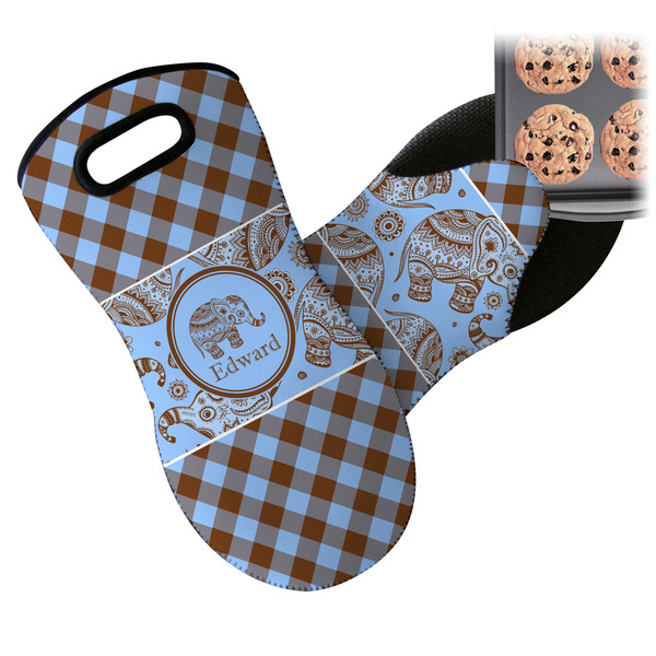 Gingham & Elephants Neoprene Oven Mitt