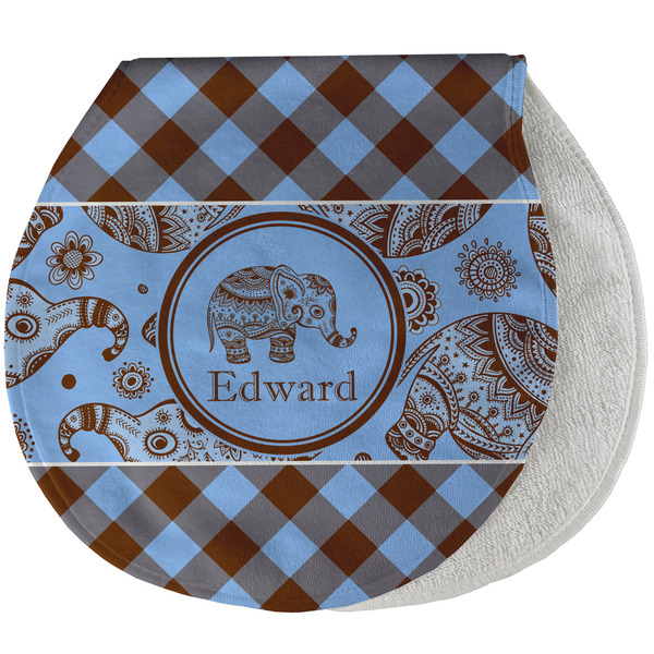 Custom Gingham & Elephants Burp Pad - Velour w/ Name or Text