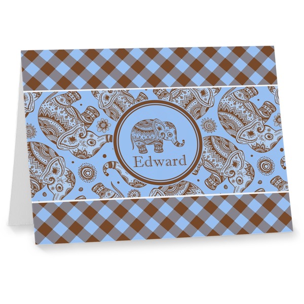 Custom Gingham & Elephants Note cards (Personalized)