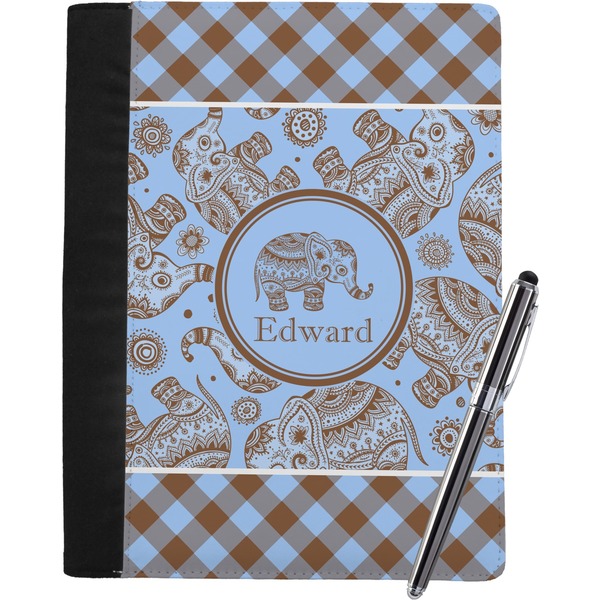 Custom Gingham & Elephants Notebook Padfolio - Large w/ Name or Text