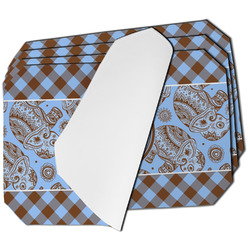Gingham & Elephants Dining Table Mat - Octagon - Set of 4 (Single-Sided) w/ Name or Text