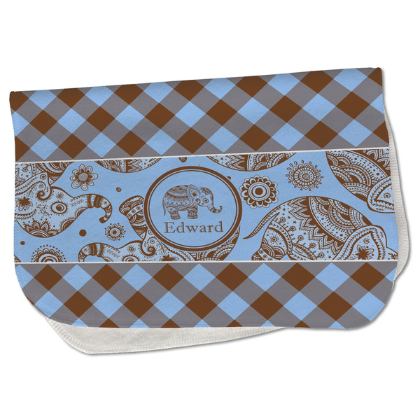 Custom Gingham & Elephants Burp Cloth - Fleece w/ Name or Text