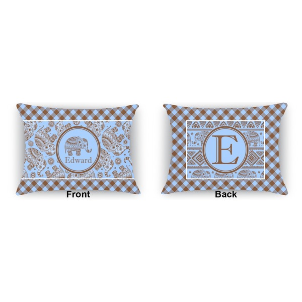 Gingham & Elephants  Outdoor Rectangular Throw Pillow (Front and Back)