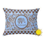 Gingham & Elephants Outdoor Throw Pillow (Rectangular) (Personalized)
