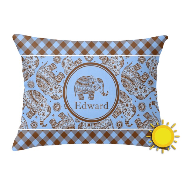 Custom Gingham & Elephants Outdoor Throw Pillow (Rectangular) (Personalized)