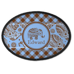 Gingham & Elephants Iron On Oval Patch w/ Name or Text