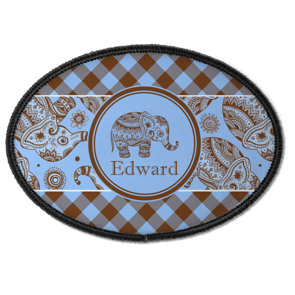 Gingham & Elephants Oval Patch