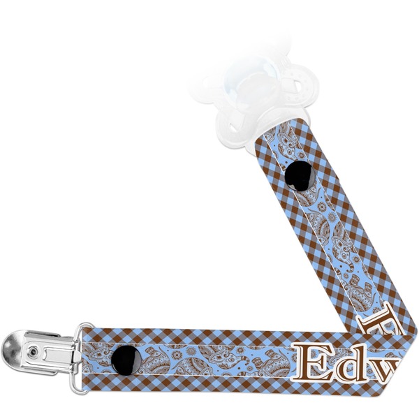 Custom Gingham & Elephants Pacifier Clip (Personalized)