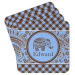 Gingham & Elephants Paper Coasters w/ Name or Text