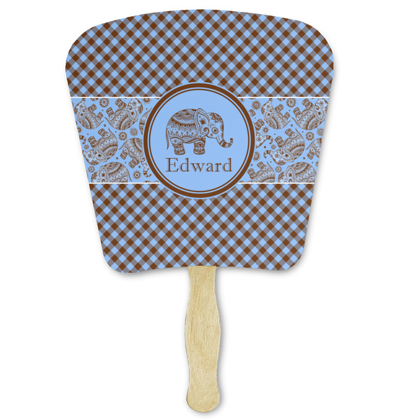 Custom Gingham & Elephants Paper Fan (Personalized)