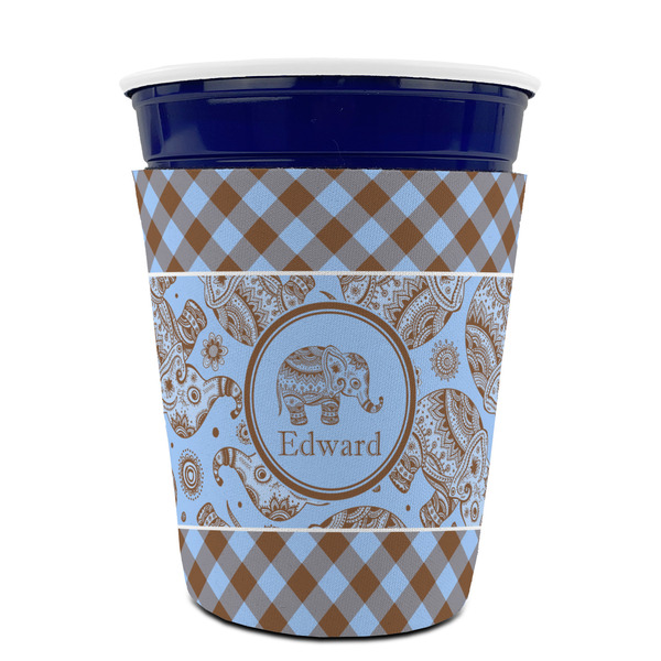 Gingham & Elephants Party Cup Sleeves - without bottom - FRONT (on cup)