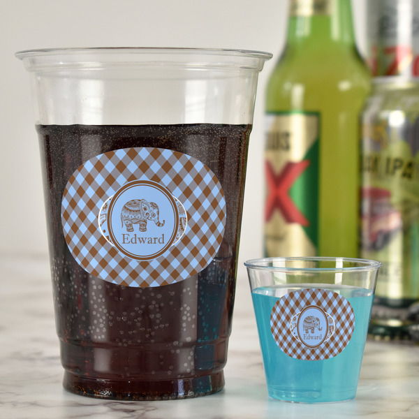 Gingham & Elephants Party Cups - 16oz - In Context