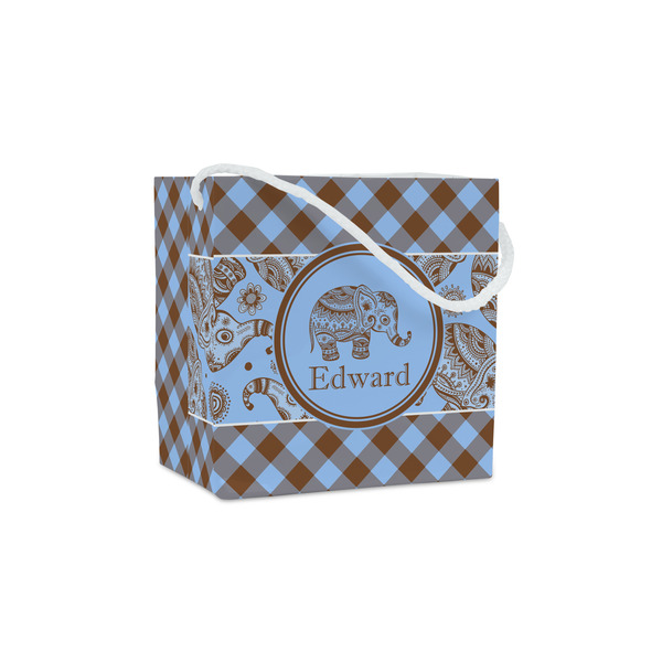 Custom Gingham & Elephants Party Favor Gift Bags - Matte (Personalized)