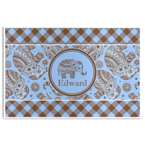 Custom Gingham & Elephants Disposable Paper Placemats (Personalized)