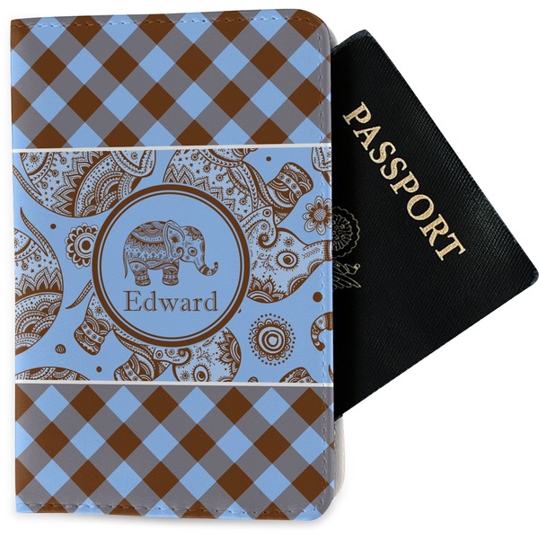 Custom Gingham & Elephants Passport Holder - Fabric (Personalized)