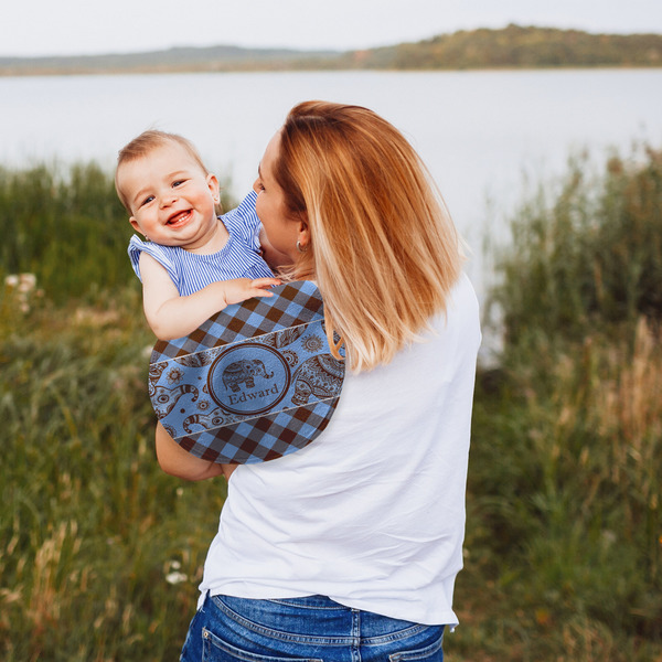 Gingham & Elephants Peanut Shaped Burp - Lifestyle