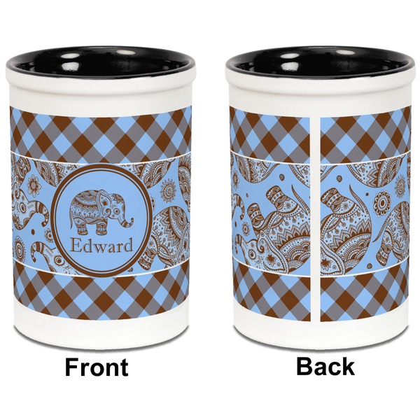 Gingham & Elephants Pencil Holder - Black - approval